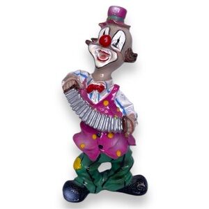 Vintage 1950s Clown Playing Accordion Painted Resin Figurine